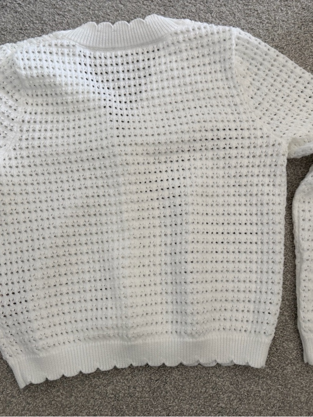 White Waffle-Knit V-Neck Cardigan with Pearl Buttons - Picture 3 of 4